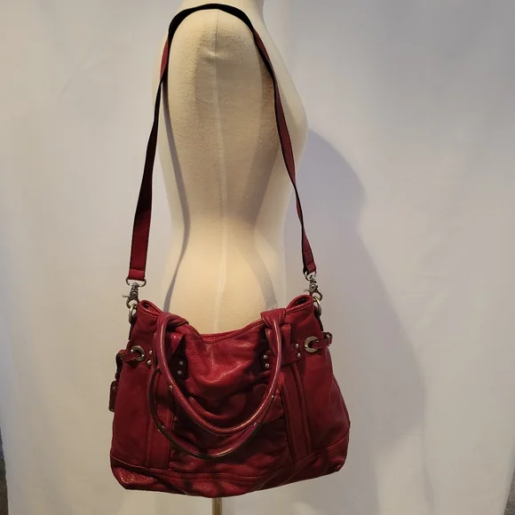 B. Makowsky Deep Red Pebbled Leather Bag EUC Silver Hardware - Picture 3 of 16